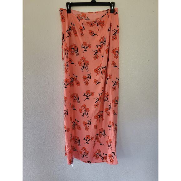 Topshop Women's Ruched Cherry‎ Blossom Side Slit Skirt in Pink size 8 #P3 - Picture 3 of 6